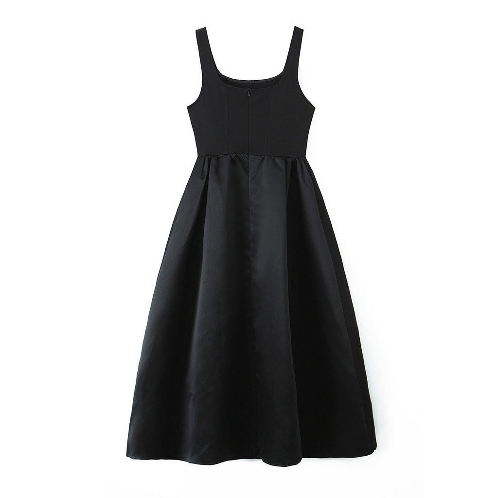 Women Solid Color Frill Strap Slim Fit Patchwork Casual Sling Dress
