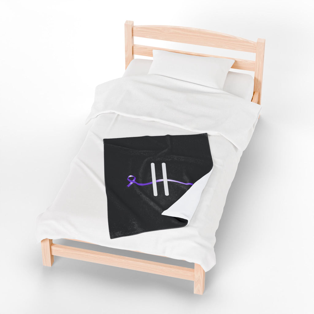 “Pause” Epilepsy Awareness Velveteen Blanket – Purple Ribbon Pause Symbol