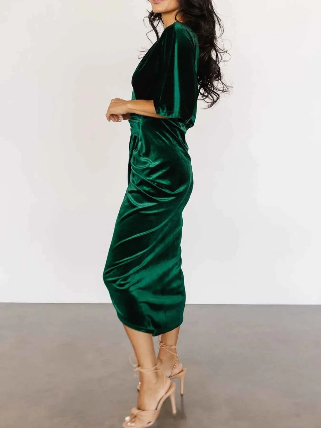Ruched Surplice Half Sleeve Dress, Holiday Dress