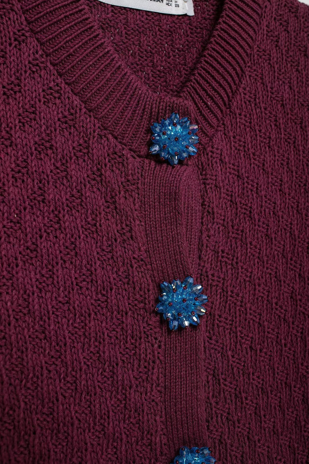 Autumn Women Street Jewelry Button Decoration Knitted Coat