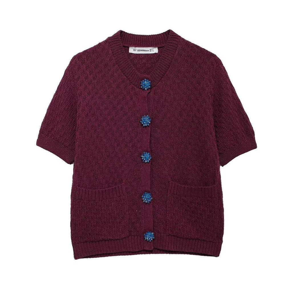 Autumn Women Street Jewelry Button Decoration Knitted Coat