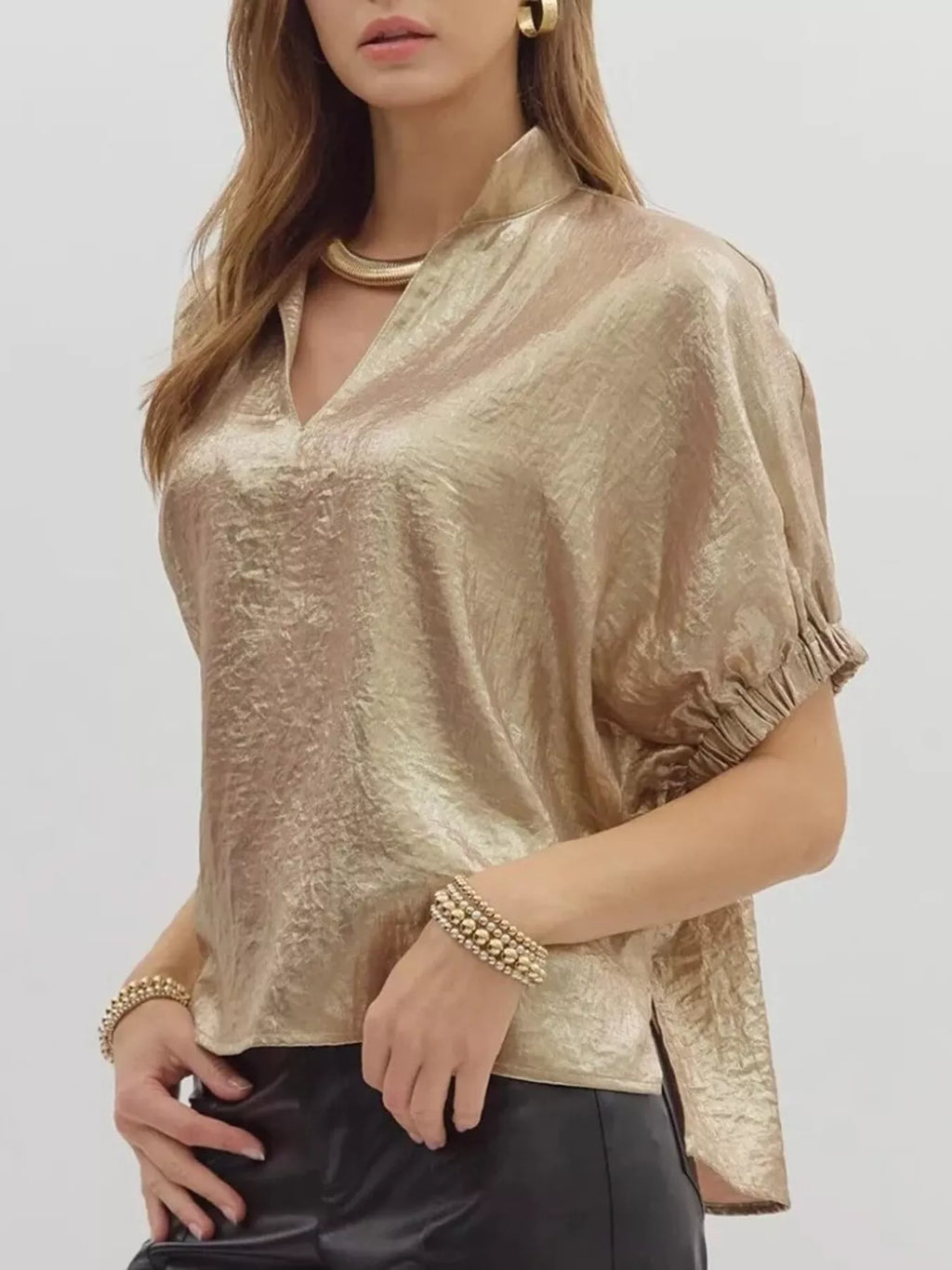 Metallic Shimmering Short Sleeve Blouse