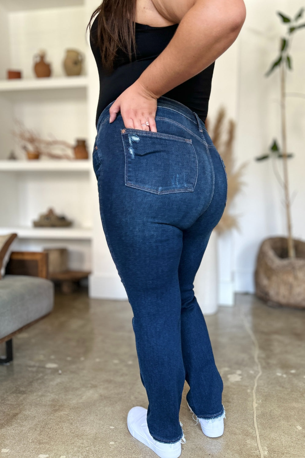 Judy Blue Jeans Full Size High Waist Rigid Magic Heavy Destroyed Straight For Curvy Women