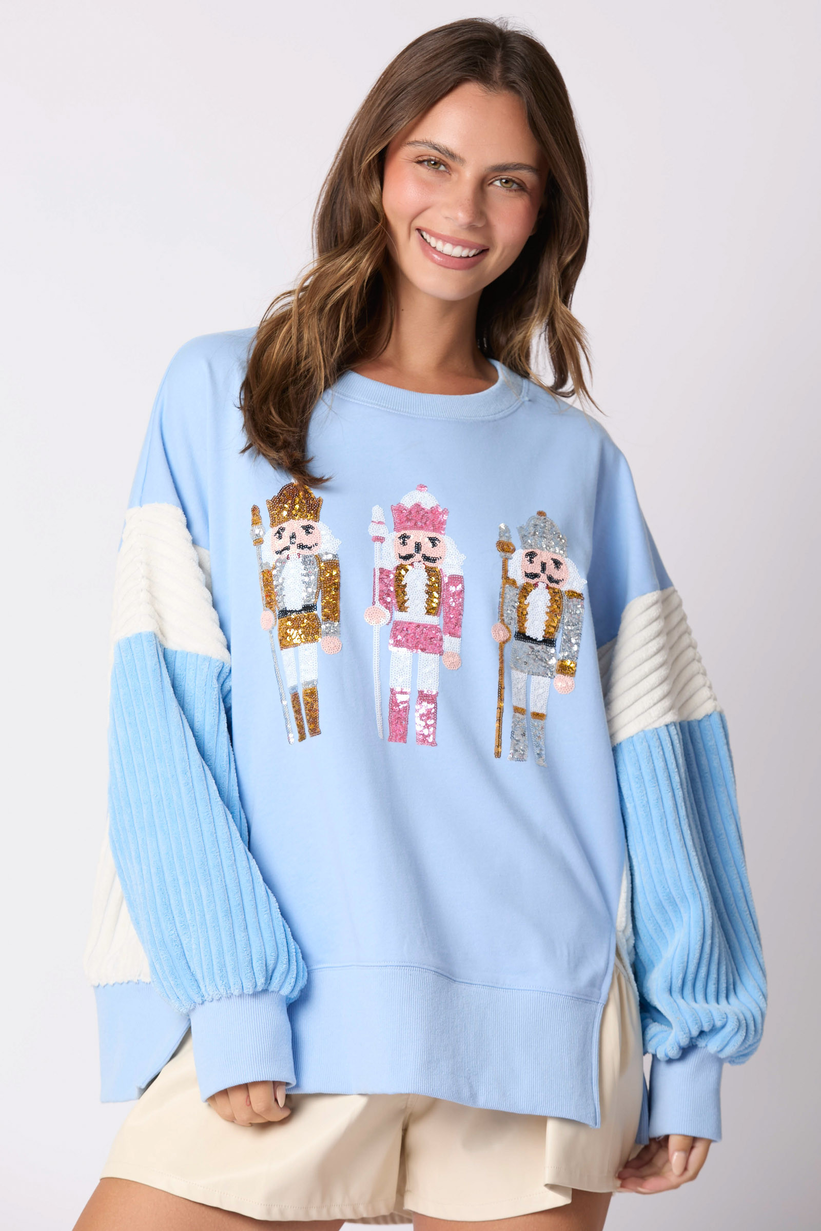 Fall Winter Arrival Women Clothing Christmas Soldier Sequined Top Multicolor Hoodie Women