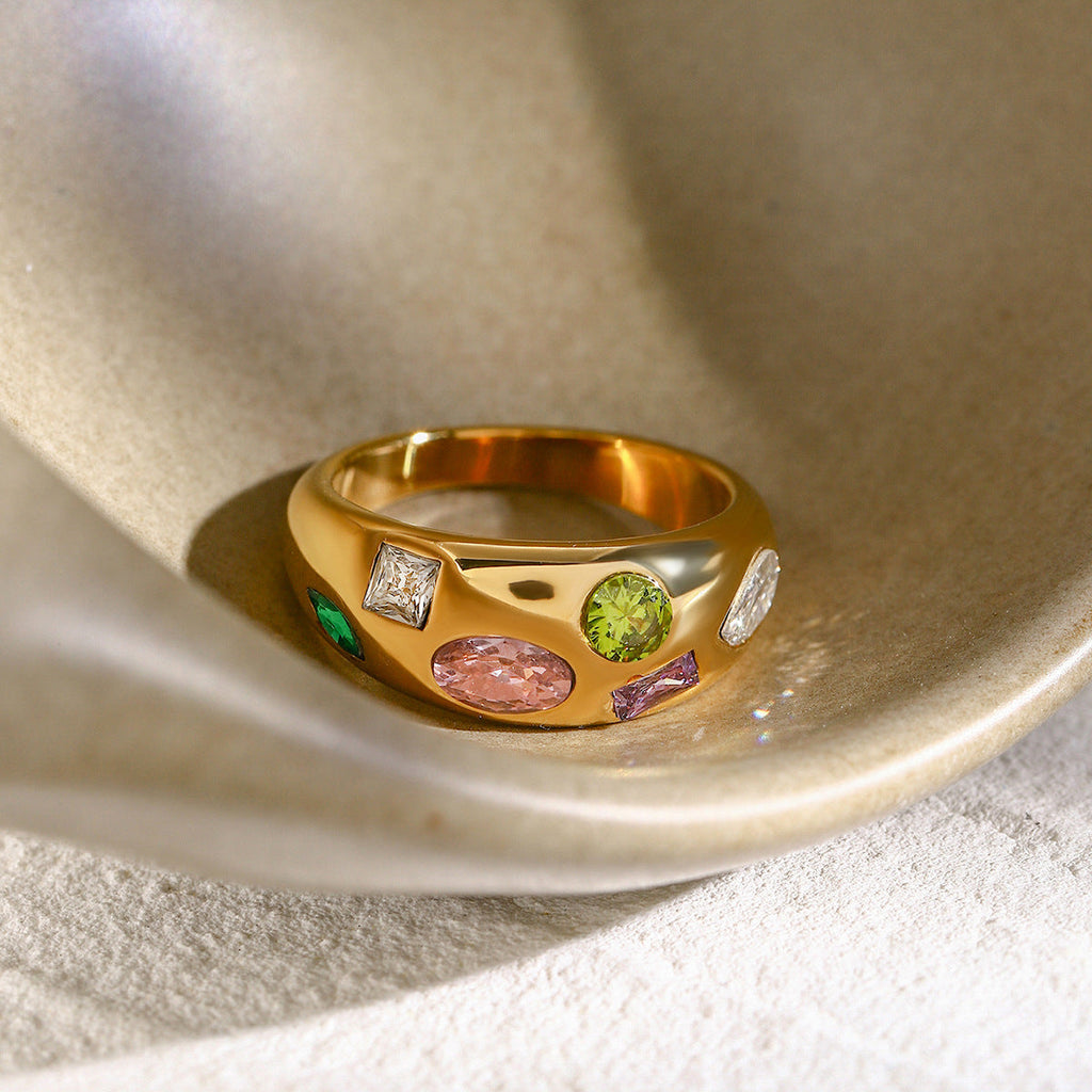 Internet Fashionable 18K Gold Stainless Steel Color Zircon Ring