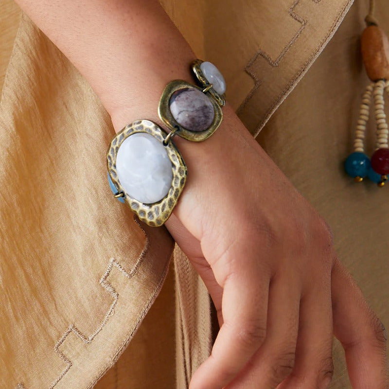Bracelet Trendy Unique Geometric Abstract Metal Stone Wristband Bracelet
