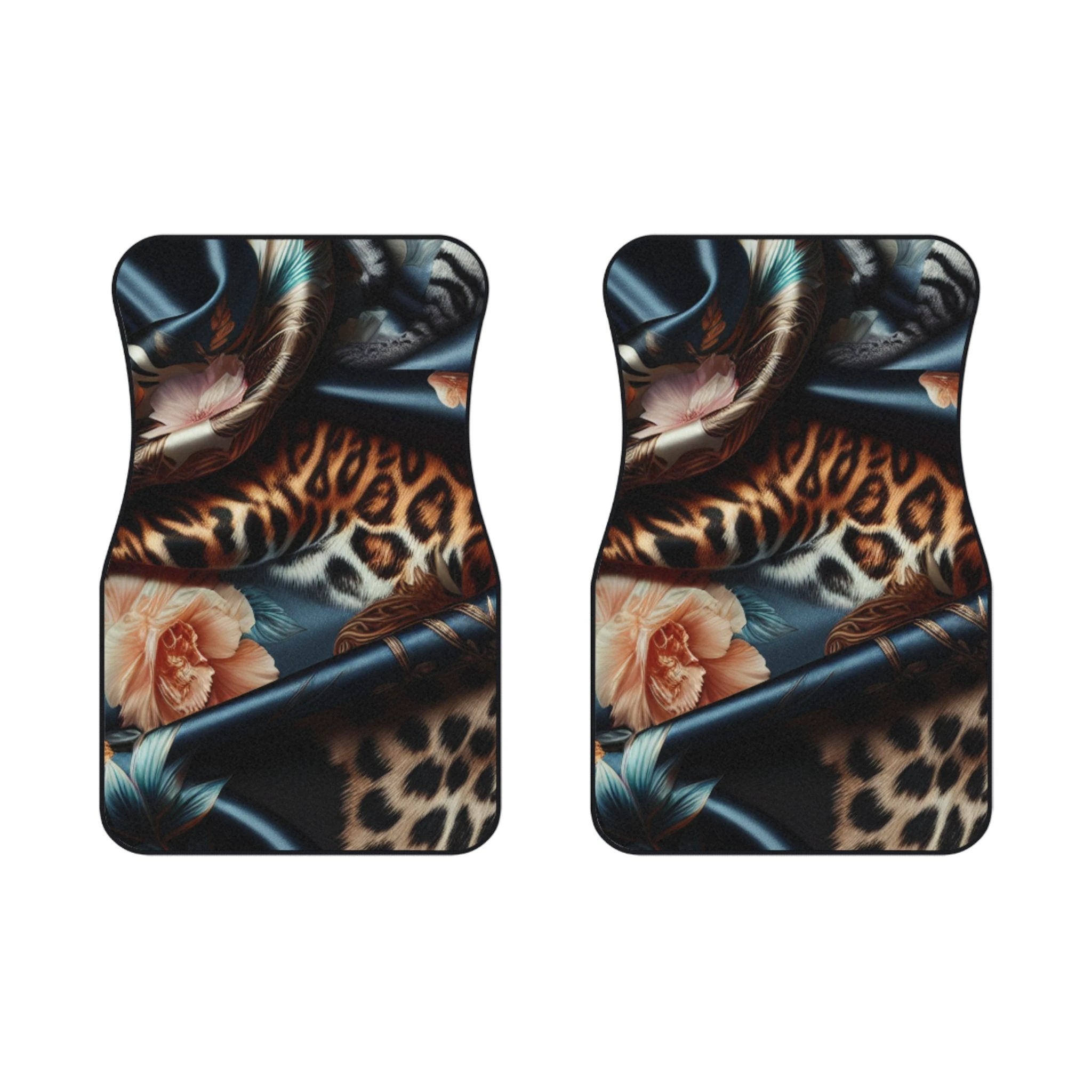 Stylish Floral Front Car Mats | Elegant Black and Gold Design
