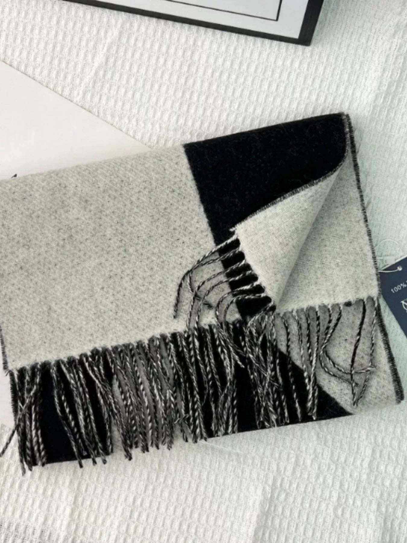 Wool Fringe Color Block Scarf Soft Warm Winter Accessory