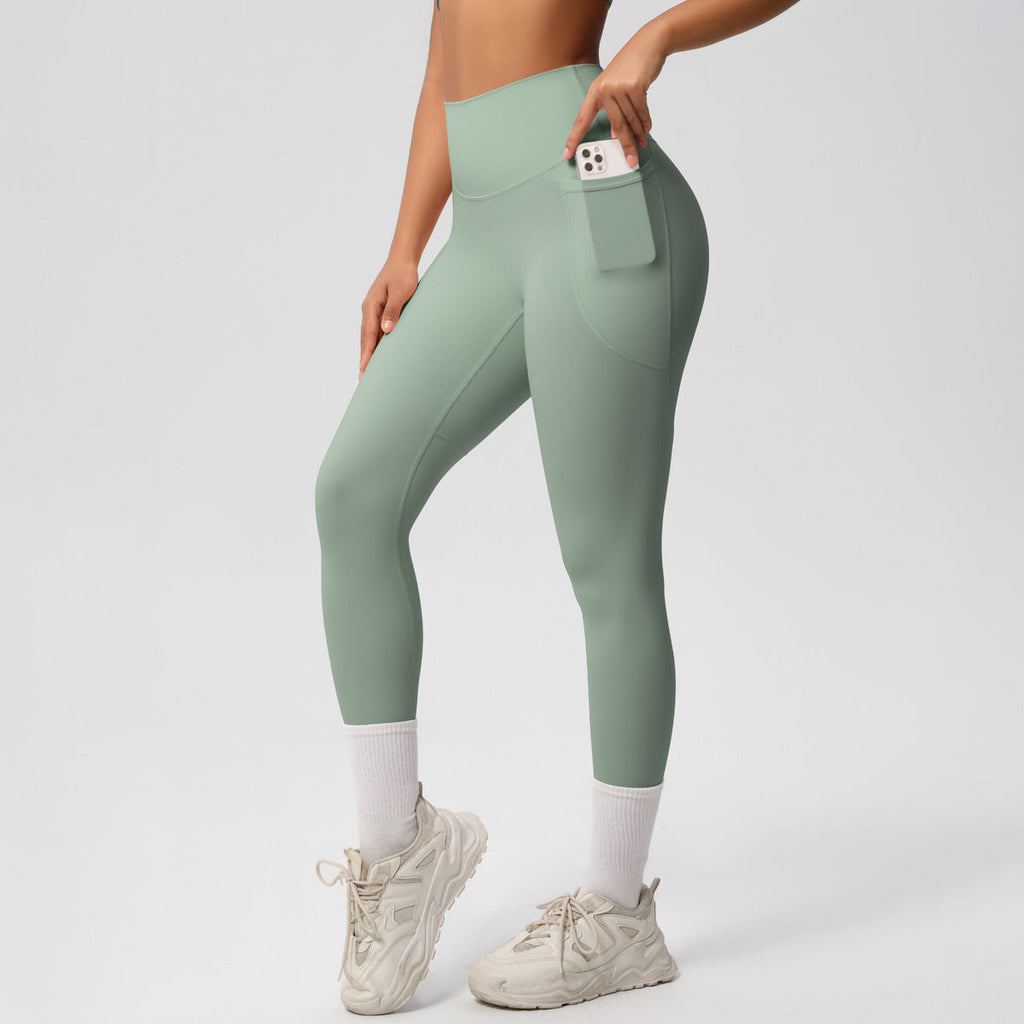 Solid Color Double Sided Sanding Tight High Waist High Elastic Breathability Yoga Pants Sports Running Fitness Yoga Wear