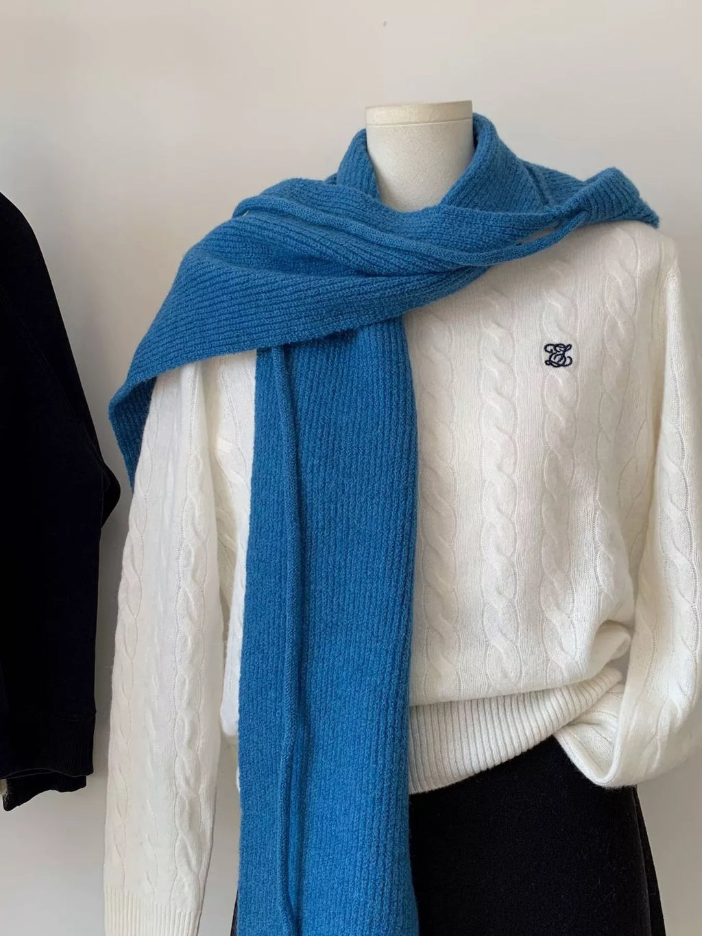 Wool Knit Scarf Hat - Solid Color Unisex