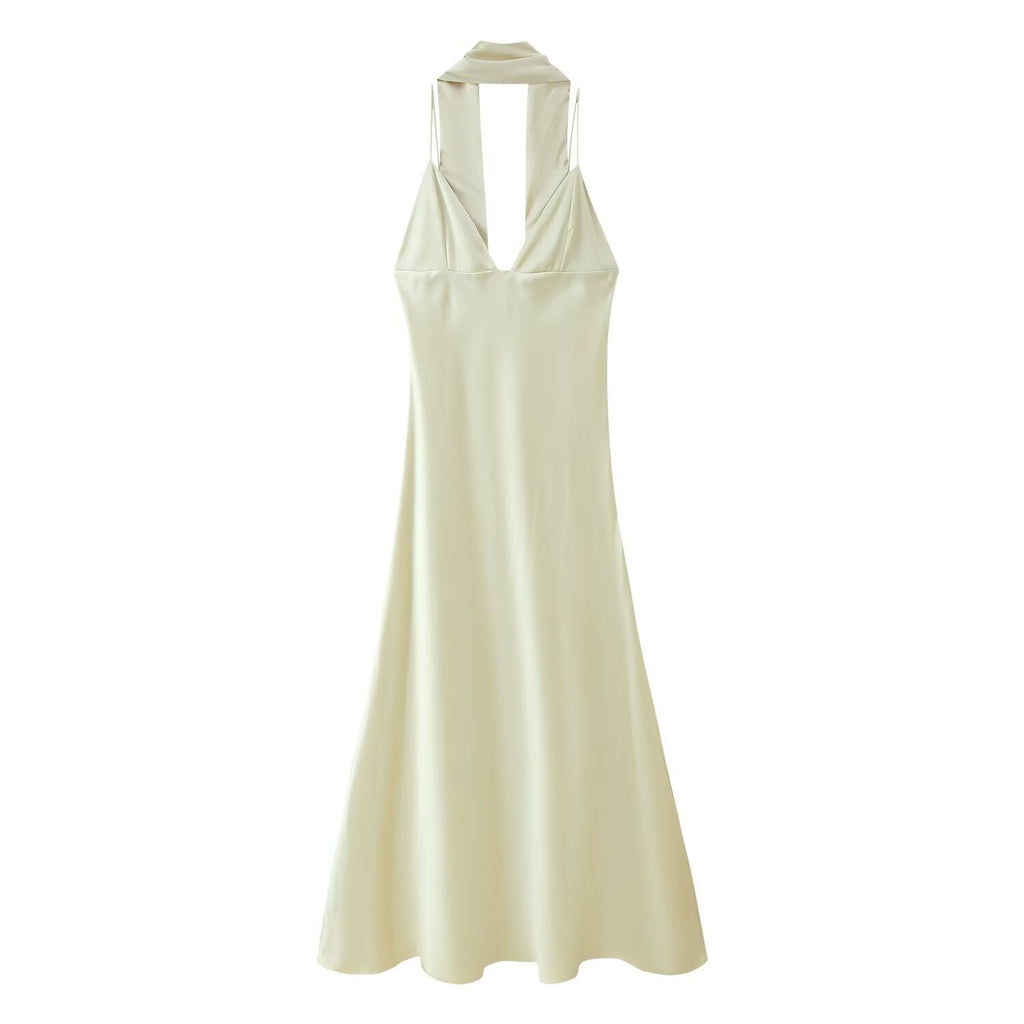 Women Elegant Thin Scarf Silk Satin Texture Dress