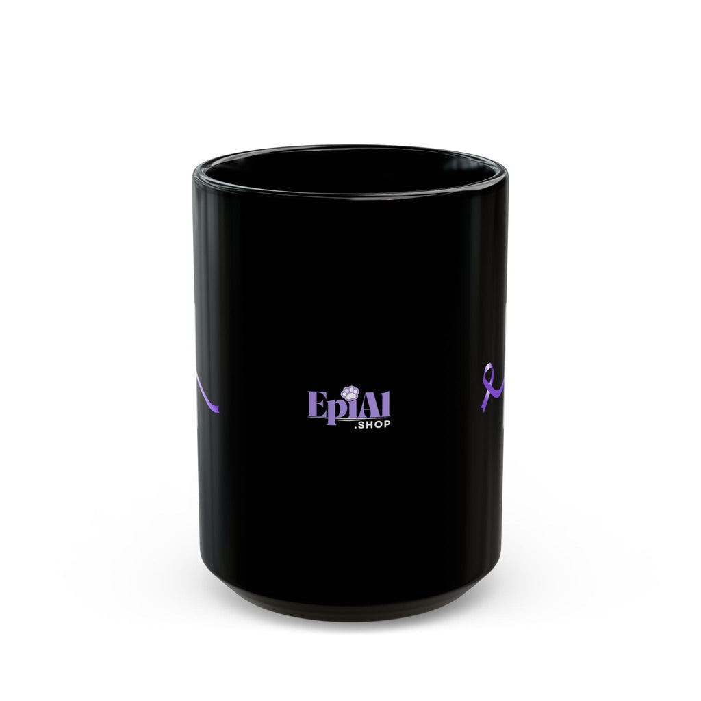 Pause for Epilepsy Awareness Purple Ribbon Black Ceramic Mug (11oz & 15oz)
