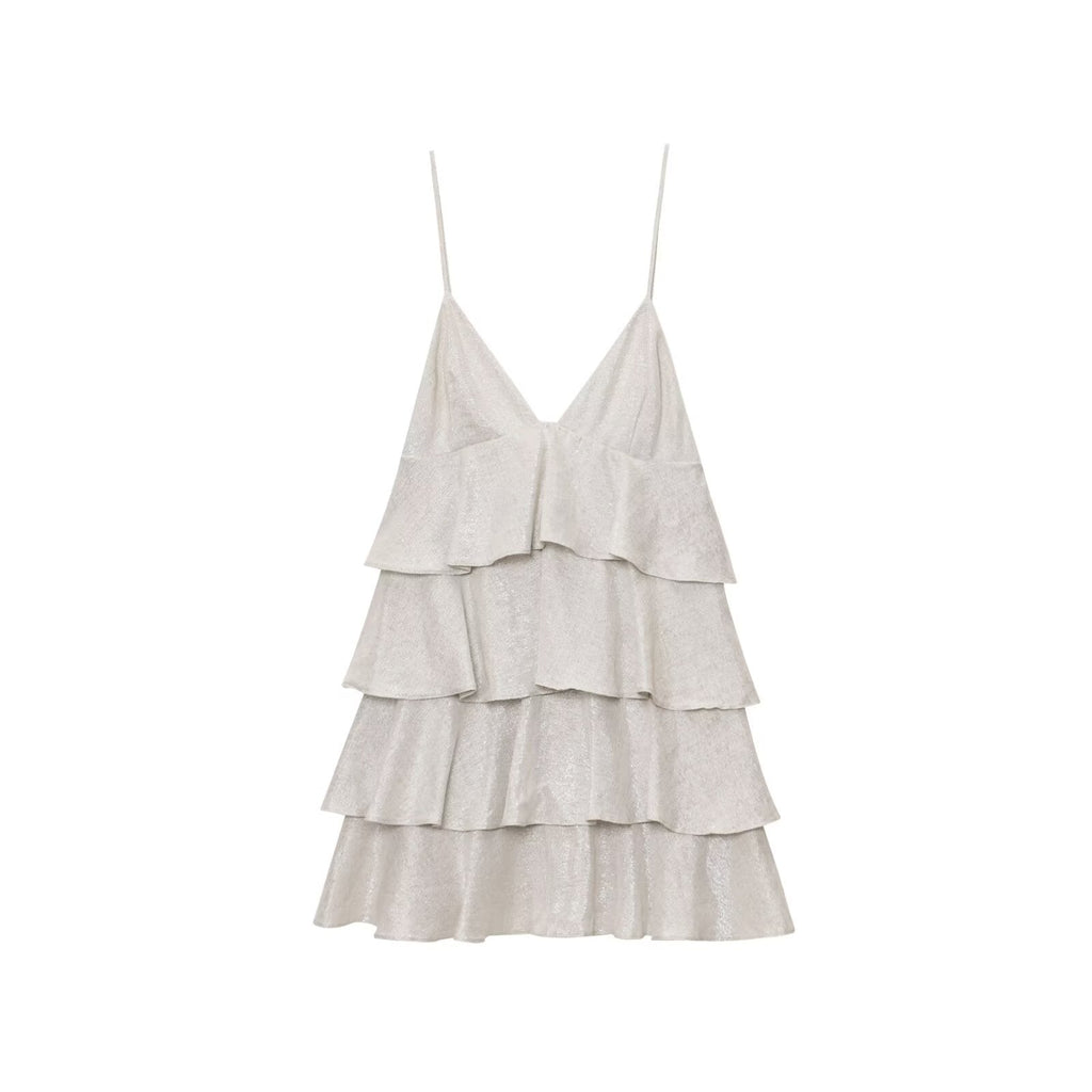 Women Laminated Decoration Short Sling Dress