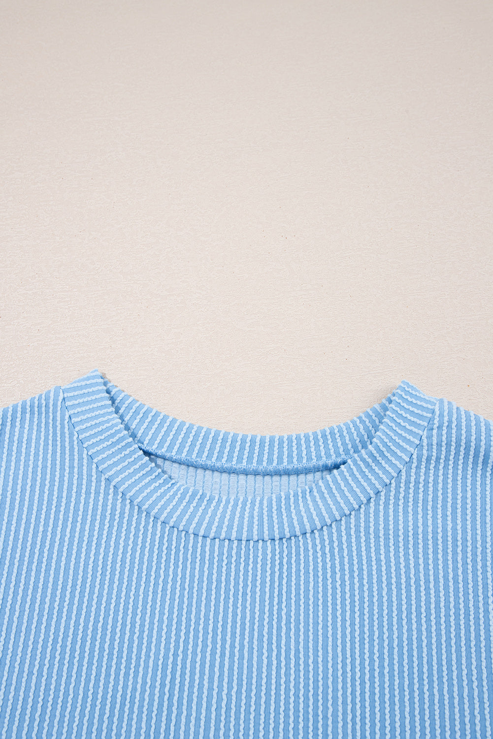 Light Blue Corded Color block Pocket Crew Neck Women's T-Shirt