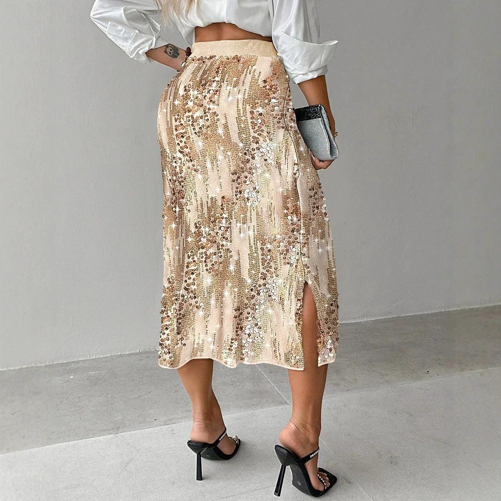 Women's Versatile Solid Color Fashionable Sequin Skirt