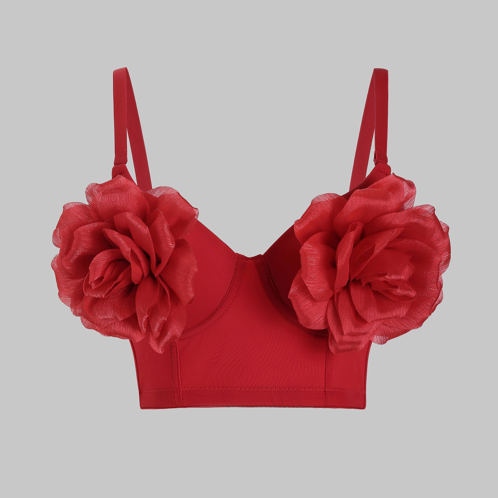 Vest Bra Outer Wear Boning Corset Sling Three Dimensional Red Large Floral Body Shaping Tops Outerwear