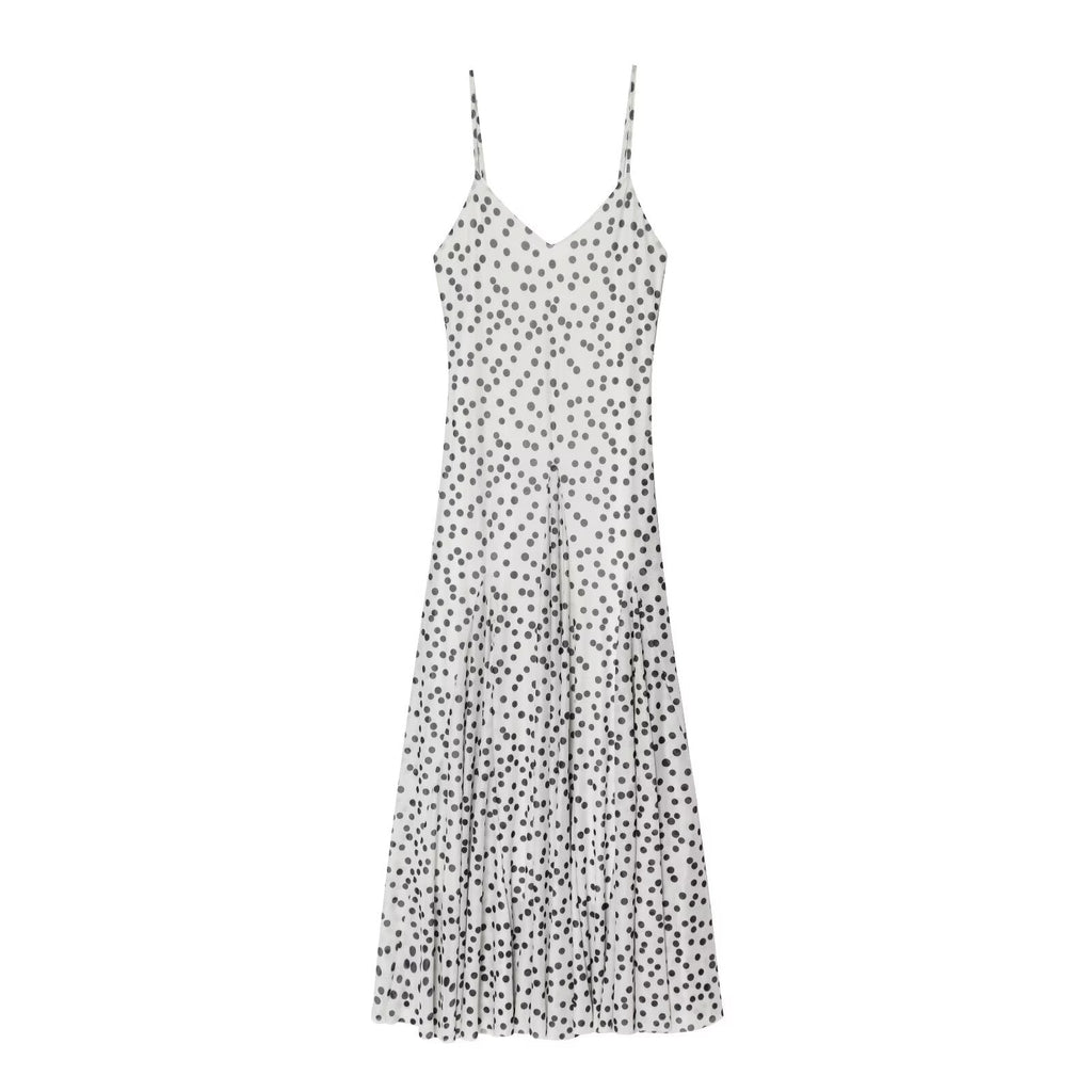 Women Clothing Fashionable Polka Dot Printed Long Sling Dress