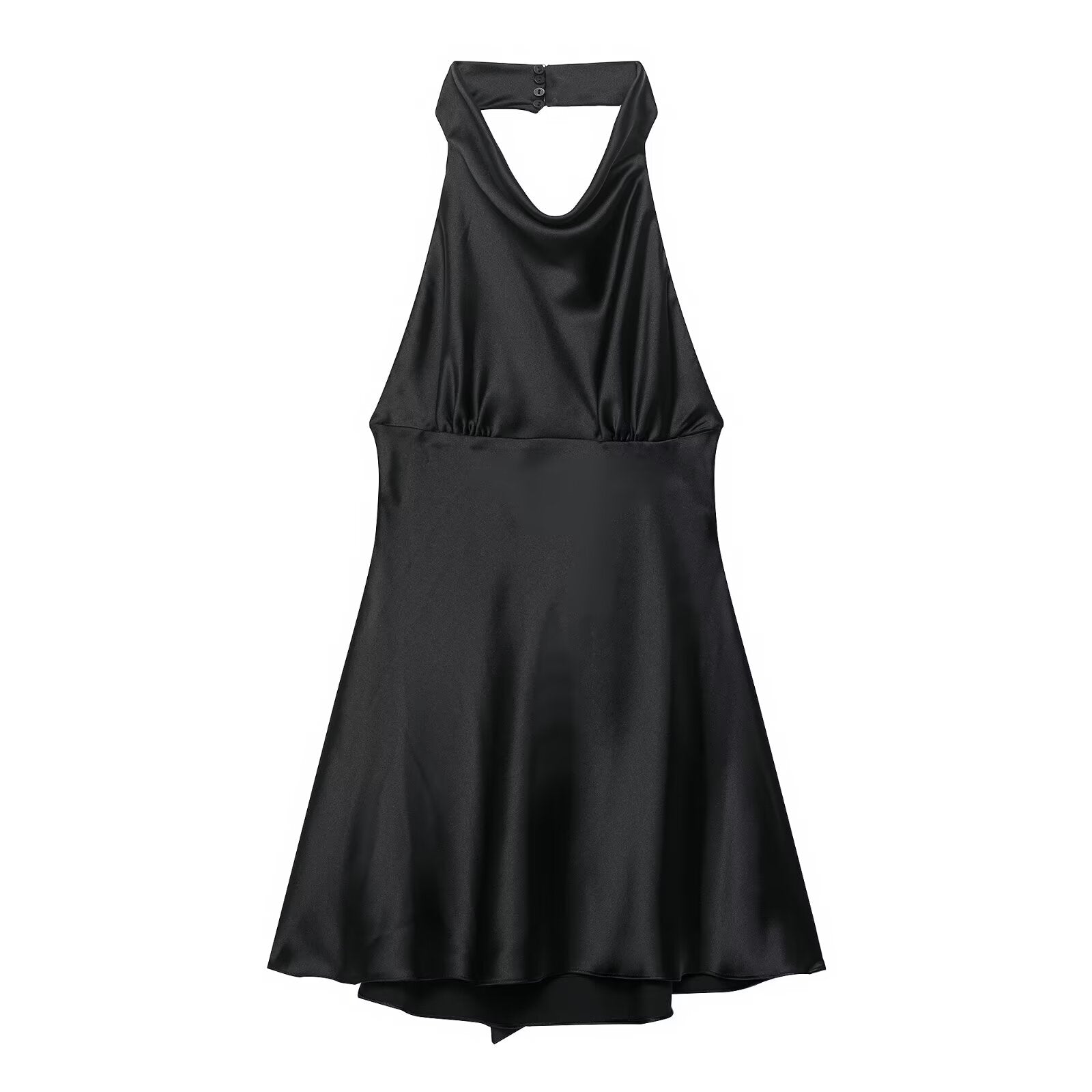 Women Clothing French Silk Satin Texture Waist Tight Halter Short Dress