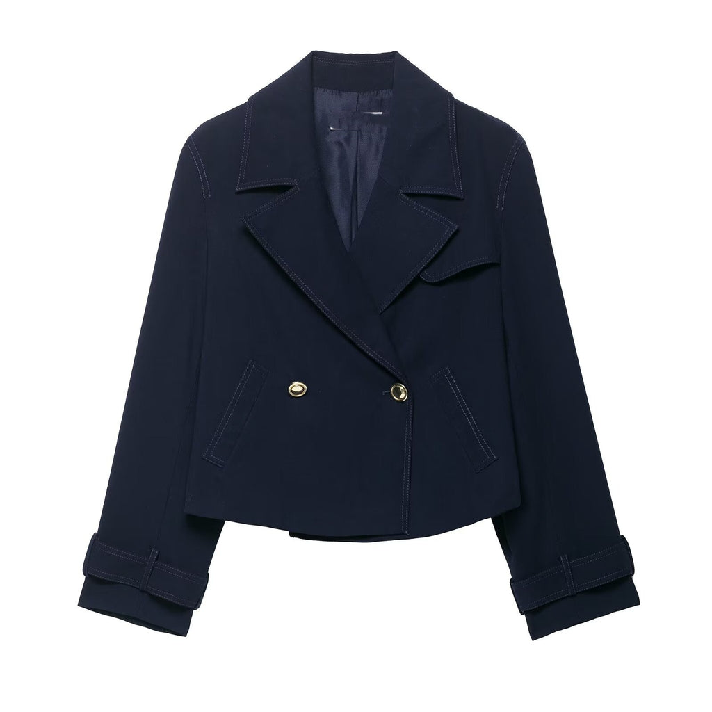 Women Clothing Stylish Simple Double Breasted Short Coat