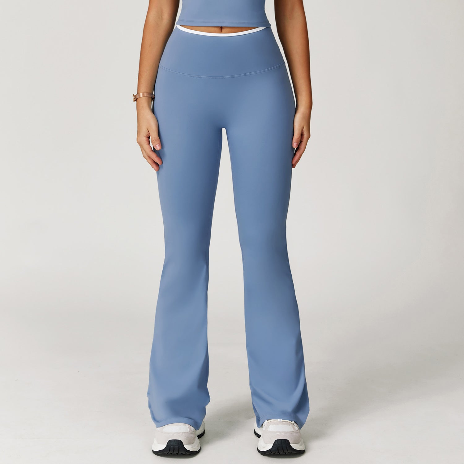 Nude Feel Sports Bell Bottom Pants Contrast Color High Waist Quick-Drying Wide Leg Trousers Sports Running Fitness Bootcut Trousers