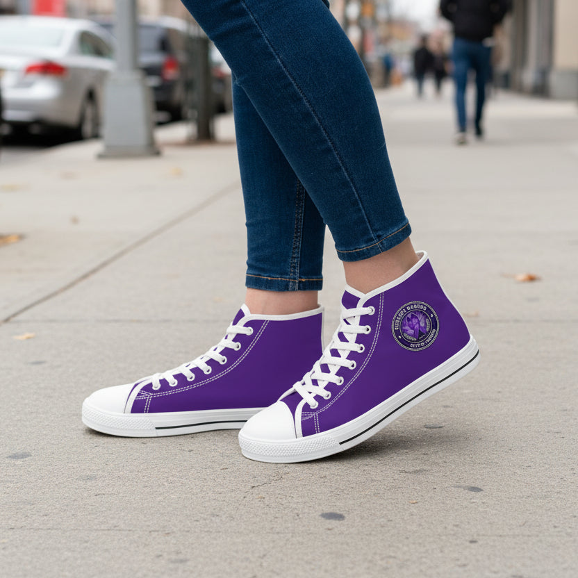 Women’s Purple High-Top Sneakers – Epilepsy Awareness Faux Seal Design