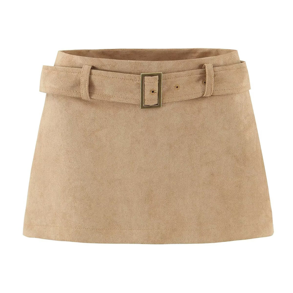 Autumn Vintage Belt Slim Fit Sheath A line Skirt with Safety Pants Skirt