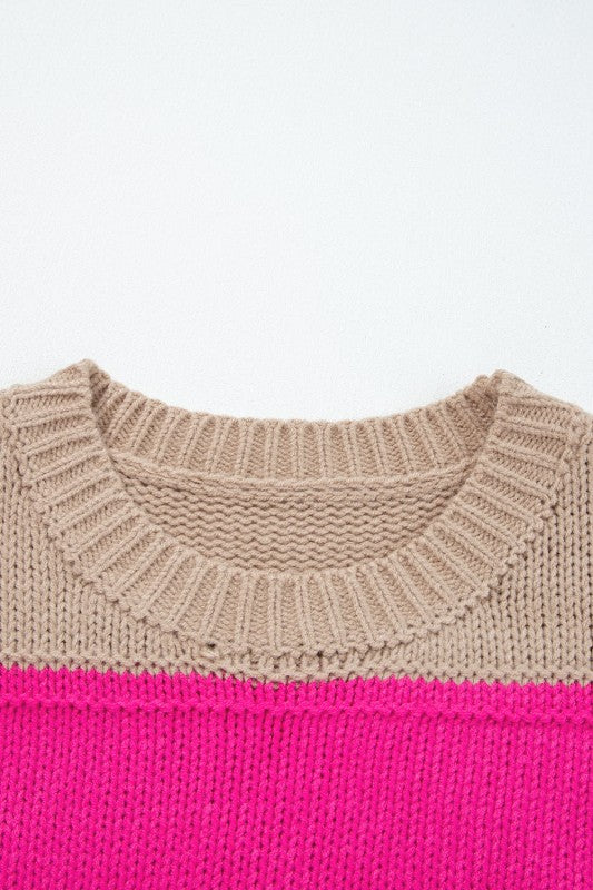 Plus Size Stripe Colorblock Drop Shoulder Sweater