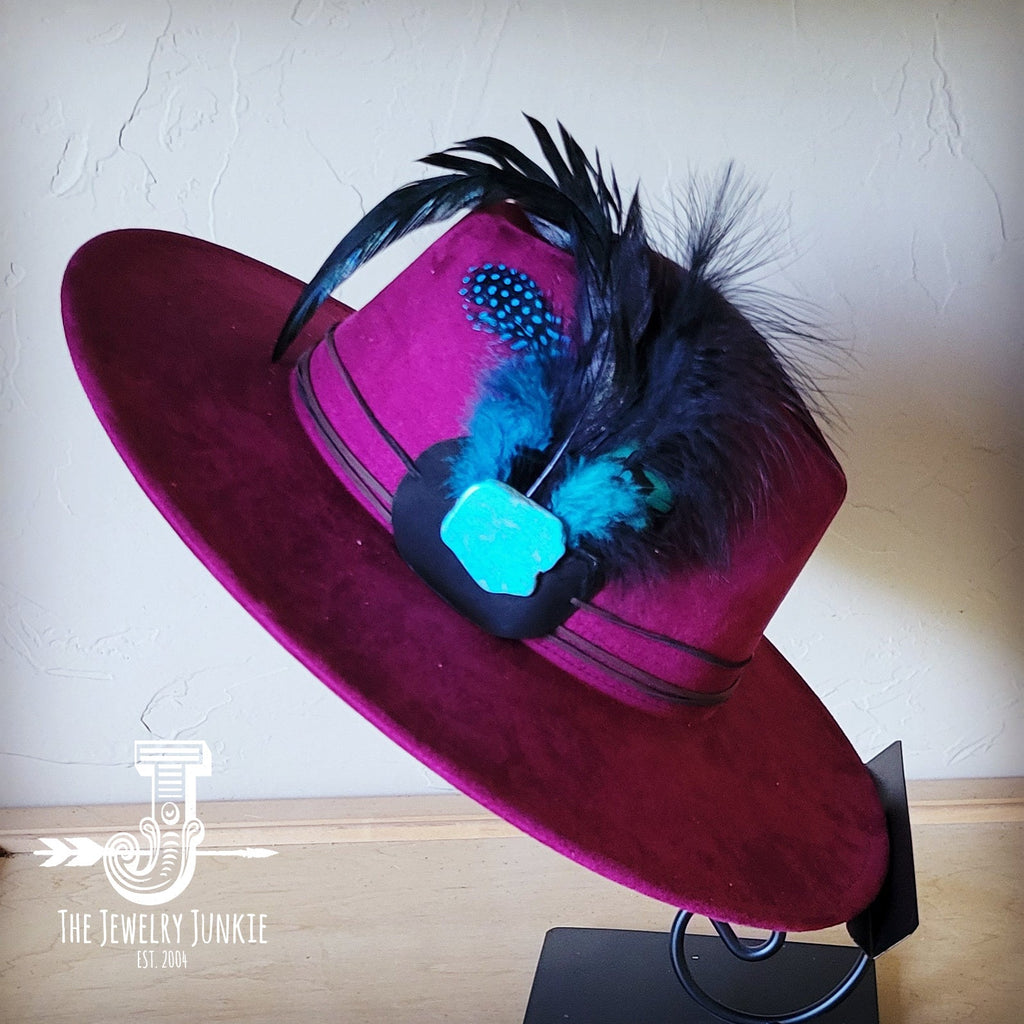 **Boho Western Felt Hat w/ Choice of Hatband- Plum 990b