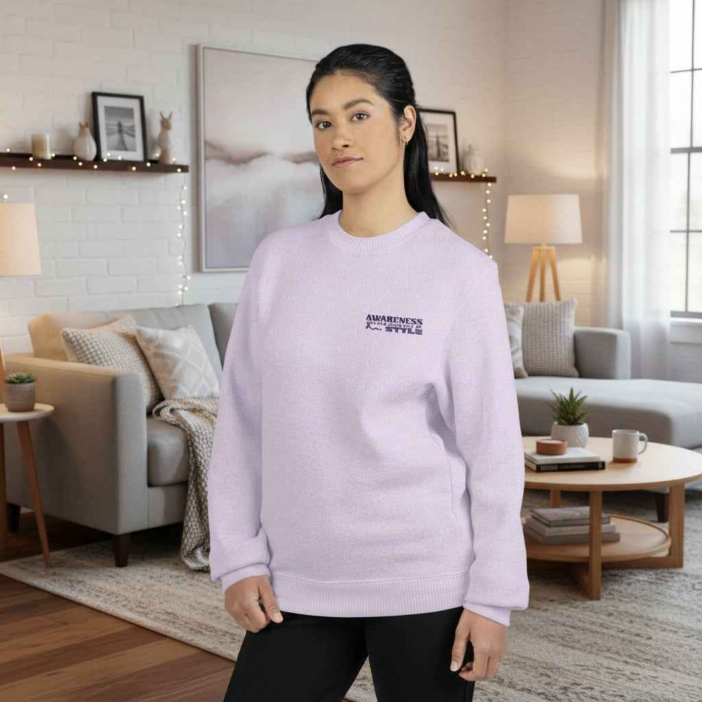 “Awareness Never Goes Out of Style” Embroidered Crewneck – Light Purple