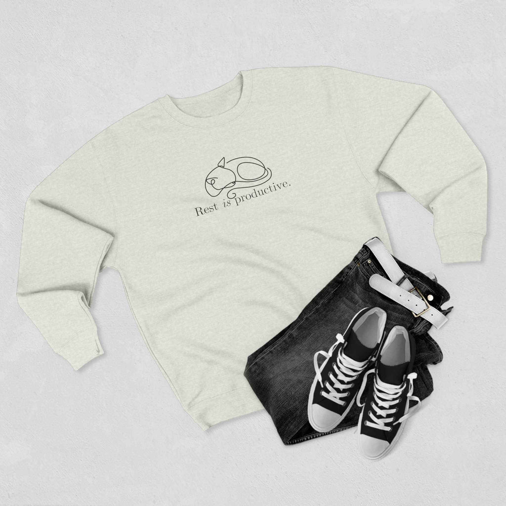 “Rest Is Productive” Minimalist Cat Sweatshirt – Comfort Fleece Pullover