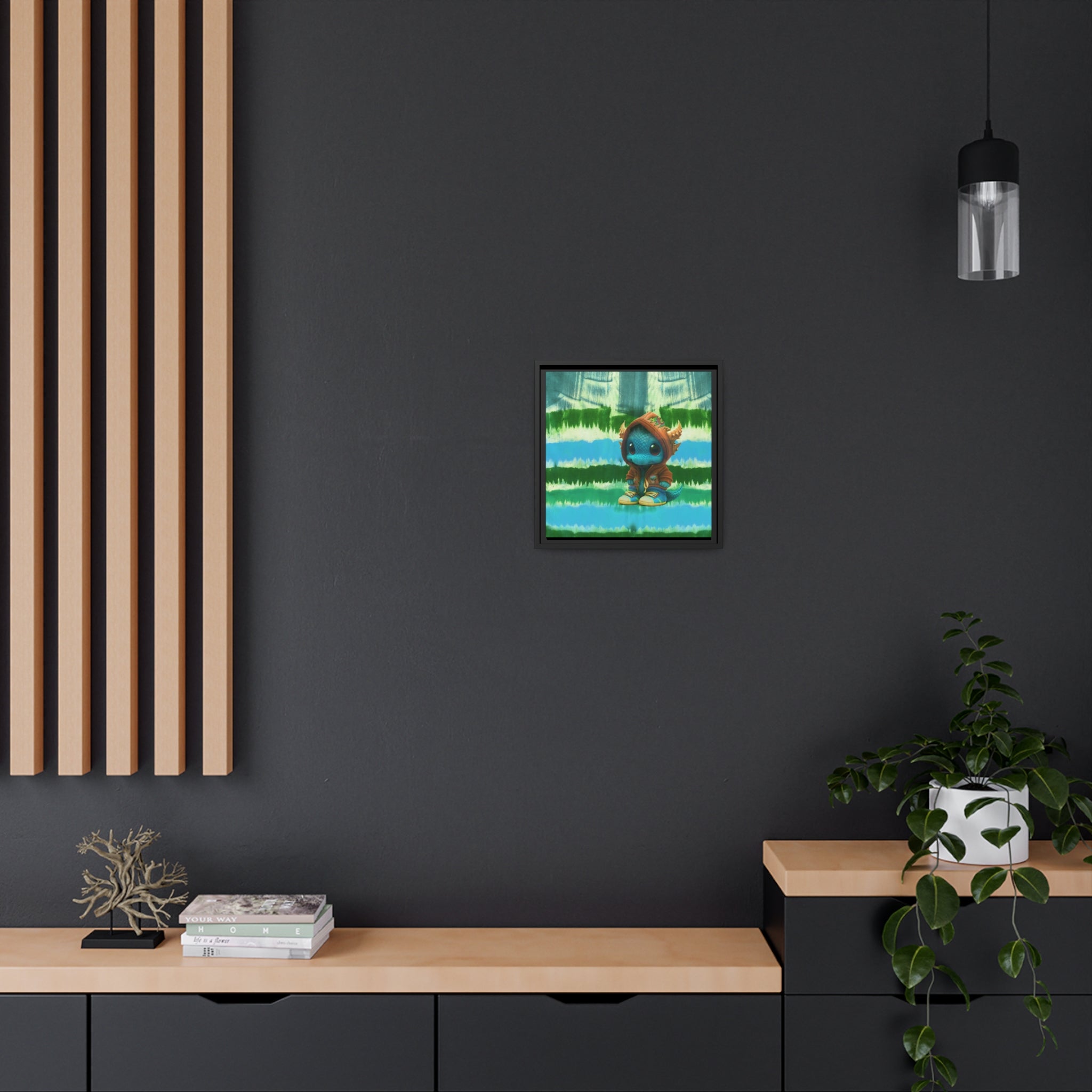 Baby Dragon Jam Aqua Matte Canvas with Black Frame