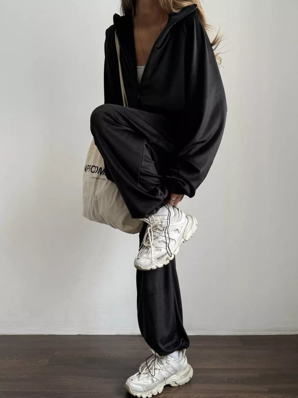 Zip Up Long Sleeve Polyester Outfit Set