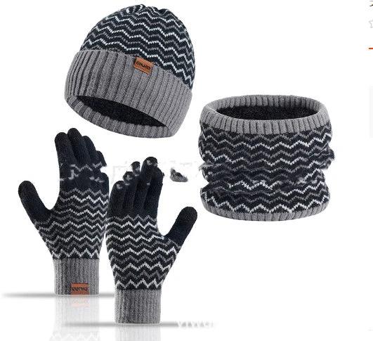 Men's Warm Cold-proof Neck Warmer, Knitted Beanie, and Knitted Gloves Set