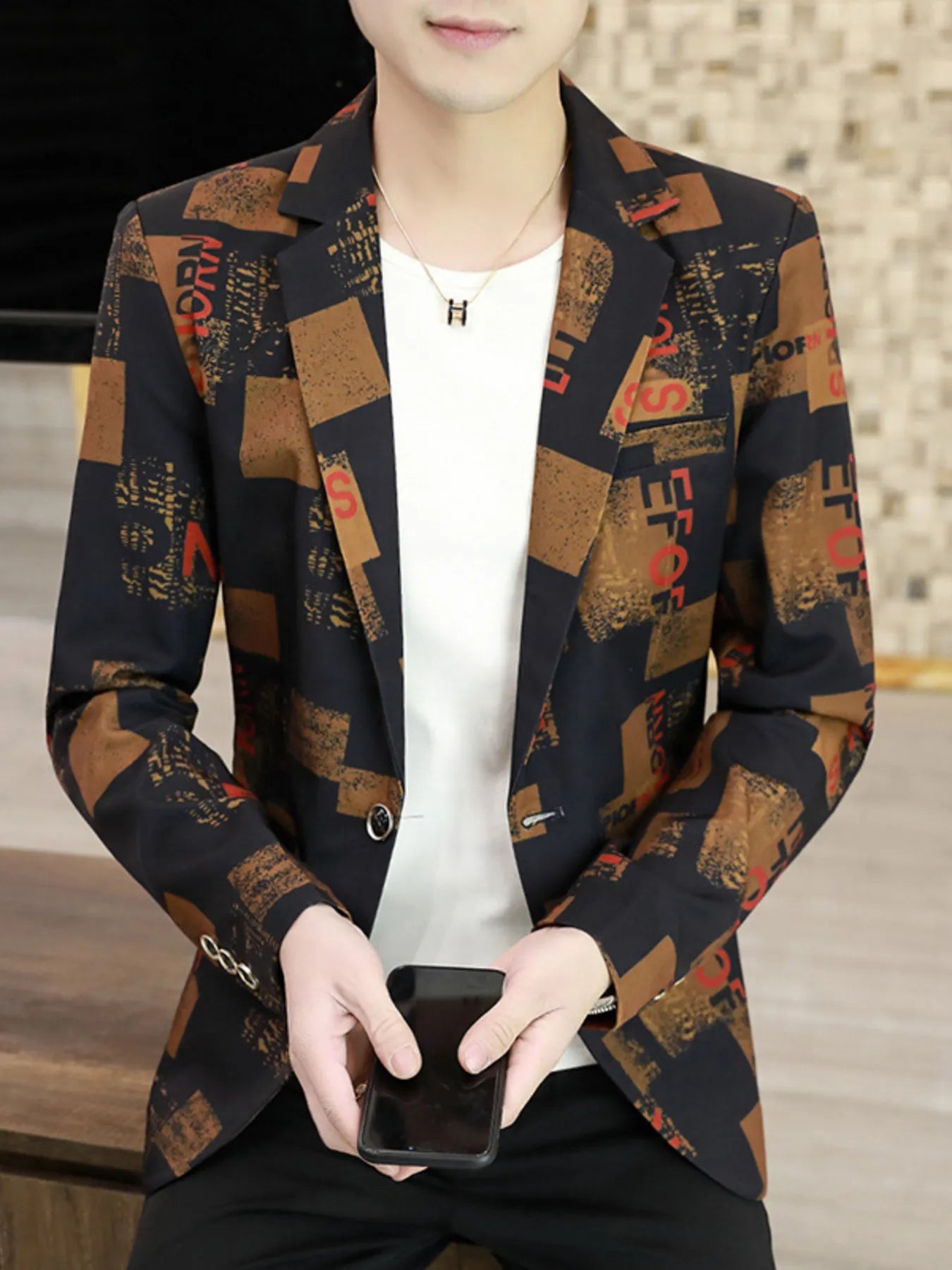 Men's Plus Size Printed One Button Slim Fit Blazer