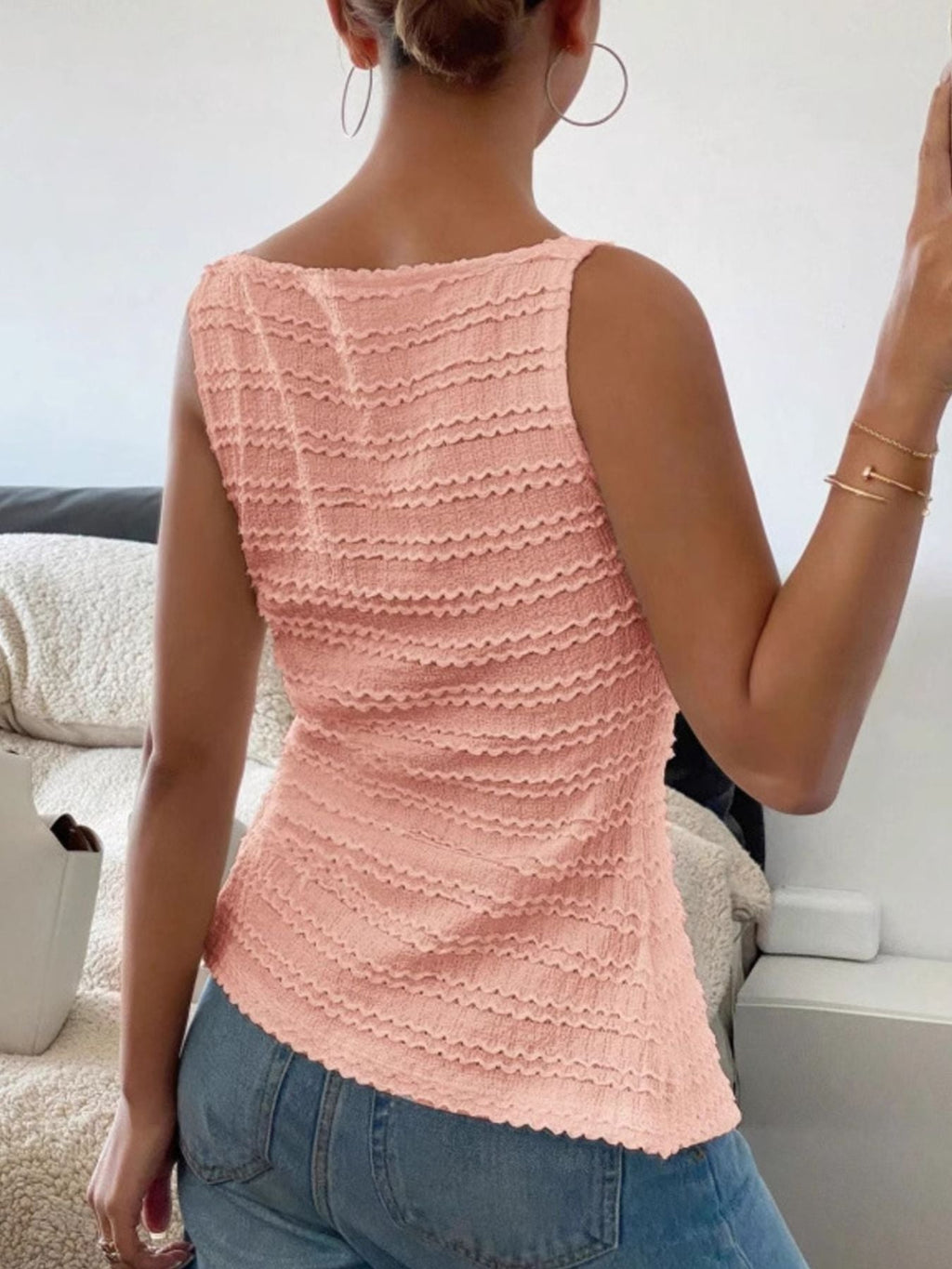 Women's Textured Button-Front Knit Tank Top