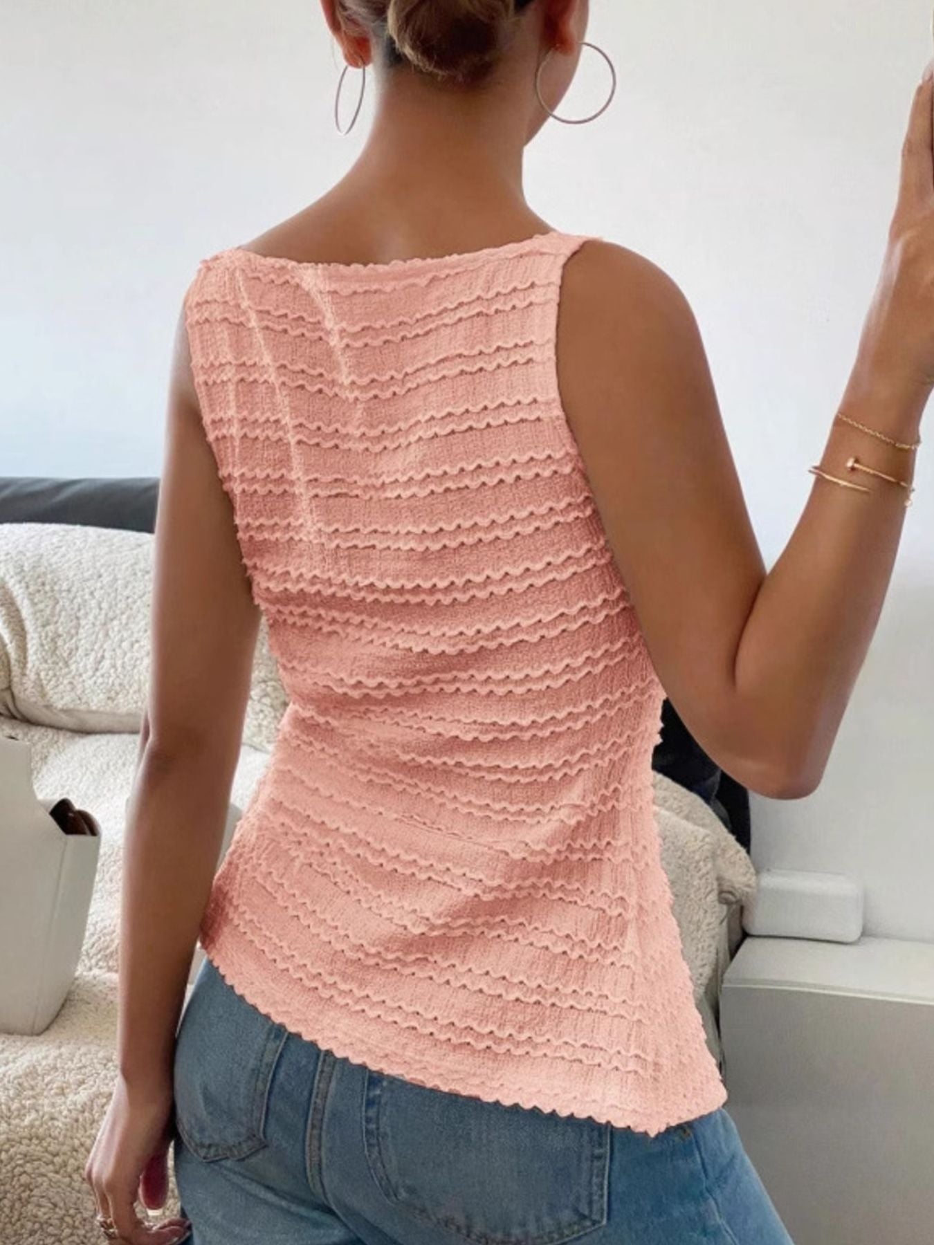 Women's Textured Button-Front Knit Tank Top