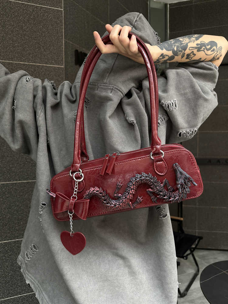 New Chinese Style Bag Designer Model Red Dragon Niche High Sense Bowling Bag