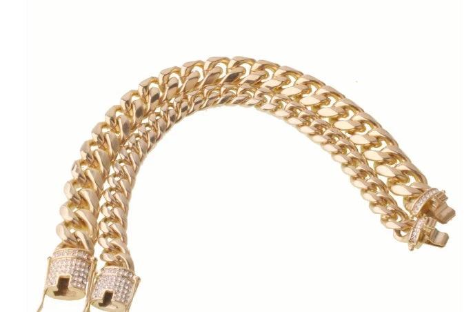8-18mm Wide Stainless Steel Cuban Chain CZ Zircon Box Lock Necklace