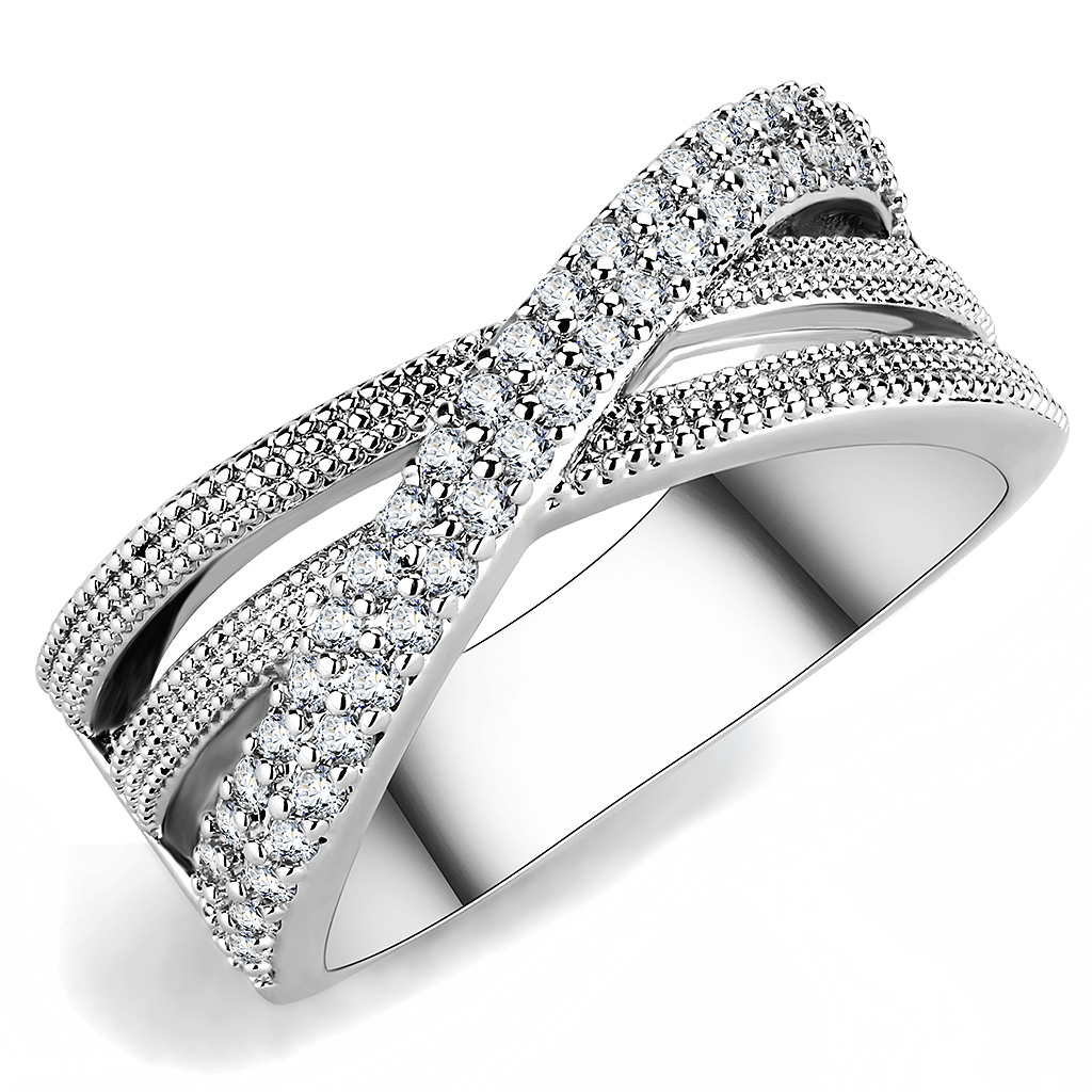 Rhodium Brass Ring with AAA Grade CZ  in Clear