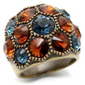 Antique Copper Brass Ring with Top Grade Crystal in Multi Color Size 10