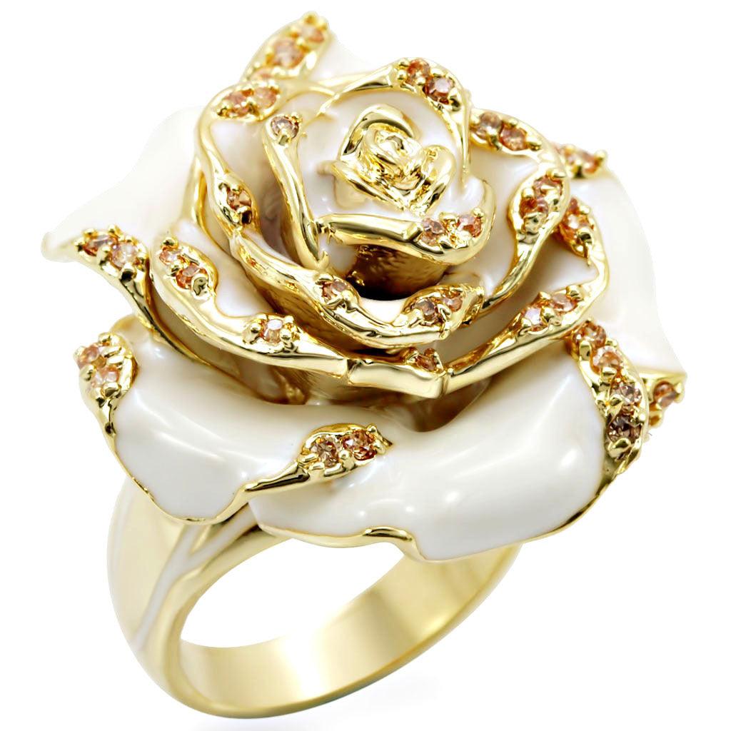 Gold Brass Ring with AAA Grade CZ  in Champagne