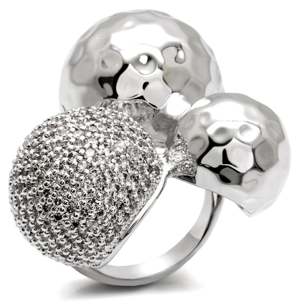 0W121 - Rhodium Brass Ring with AAA Grade CZ in Clear Size 7