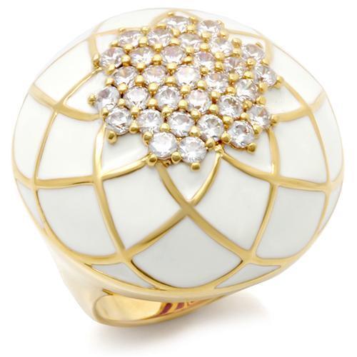 0W206 - Gold Brass Ring with AAA Grade CZ in Clear Size 9