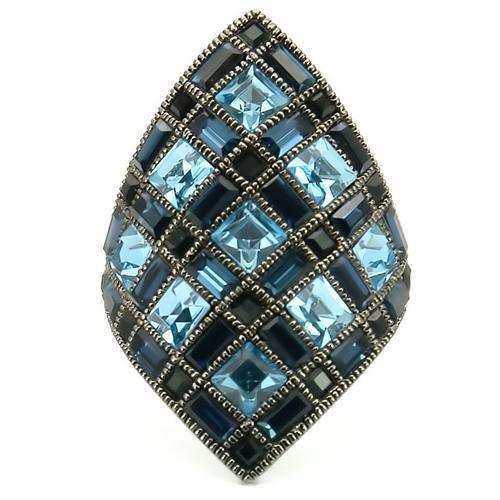 Ruthenium Brass Ring with Top Grade Crystal in Sea Blue