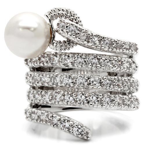 0W031 - Rhodium Brass Ring with AAA Grade CZ  in Clear - Size 5