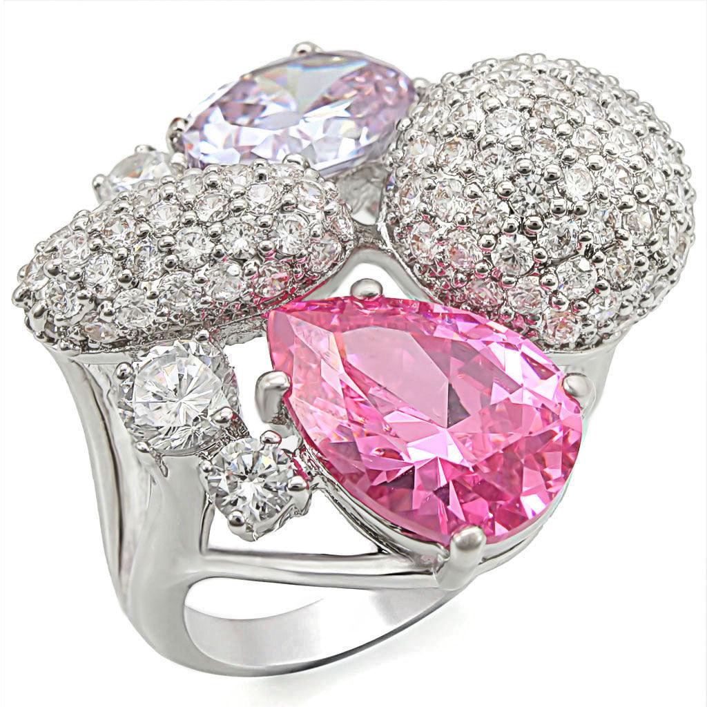 Rhodium Brass Ring with AAA Grade CZ in Multi Color Size 5