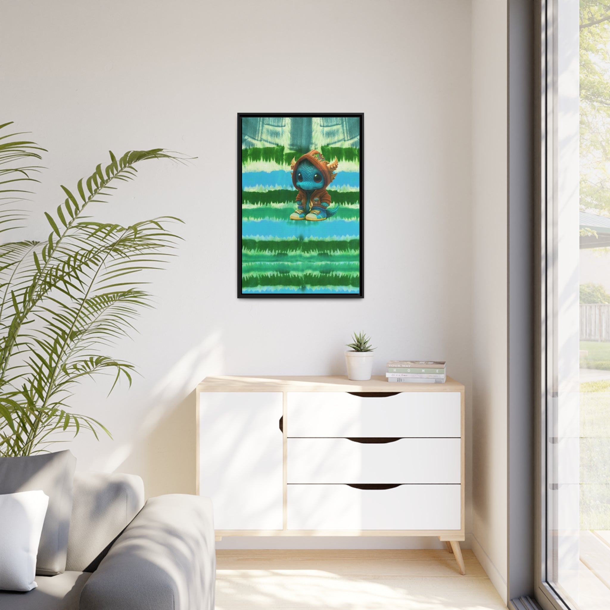 Baby Dragon Jam Aqua Matte Canvas with Black Frame