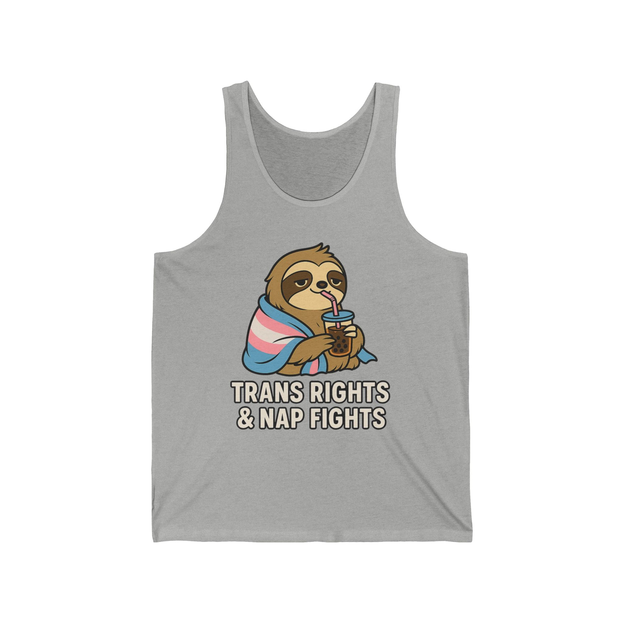 Trans Rights & Nap Fights – Cute Sloth Unisex Jersey Tank Top | LGBTQIA+ Pride Shirt
