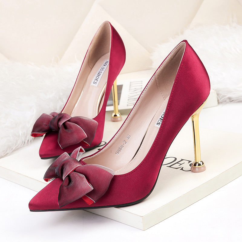 Sexy High Heels Stiletto Bow Women's Single Shoes See size chart under “more details”