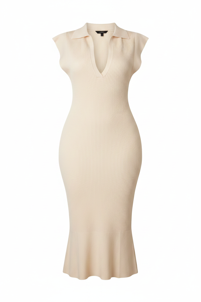 Khaki Lapel Midi Dress